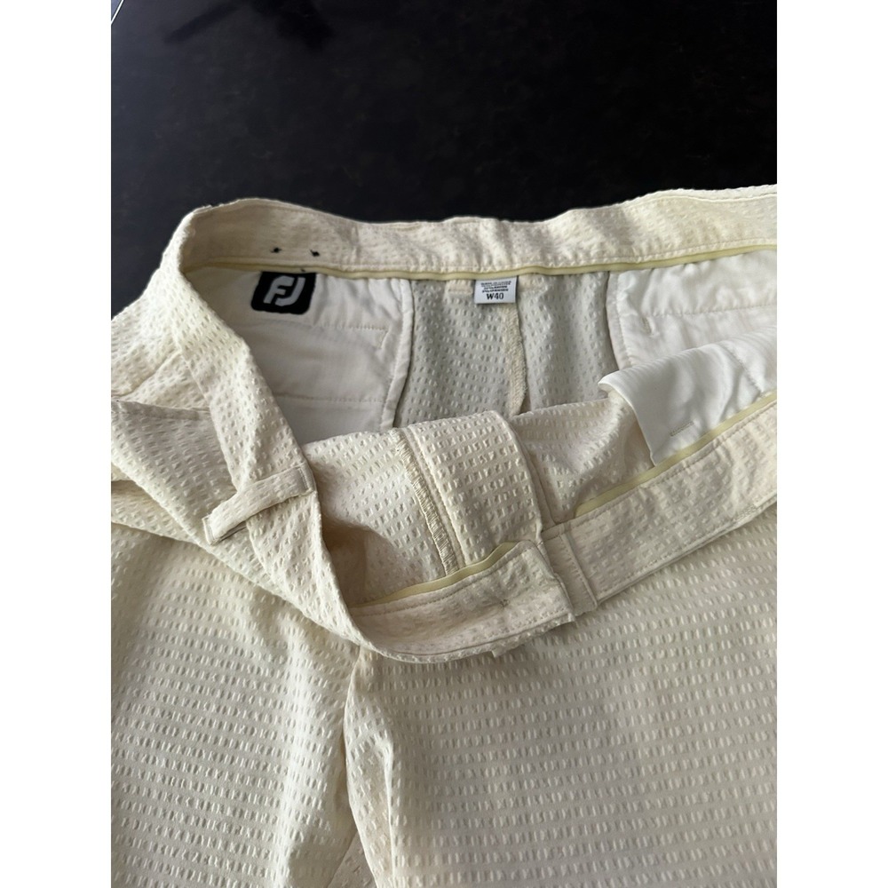 FootJoy Mens Seersucker Golf Shorts Cream White W40 Performance Stretch FJ Logo - Picture 7 of 10
